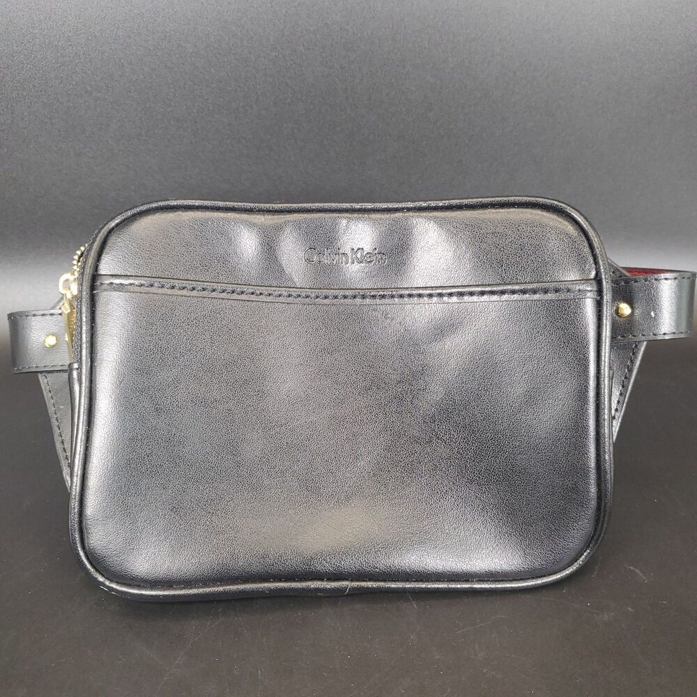 Calvin Klein Black Leather Belt Vintage 2000s Gold Buckle Size 34–39